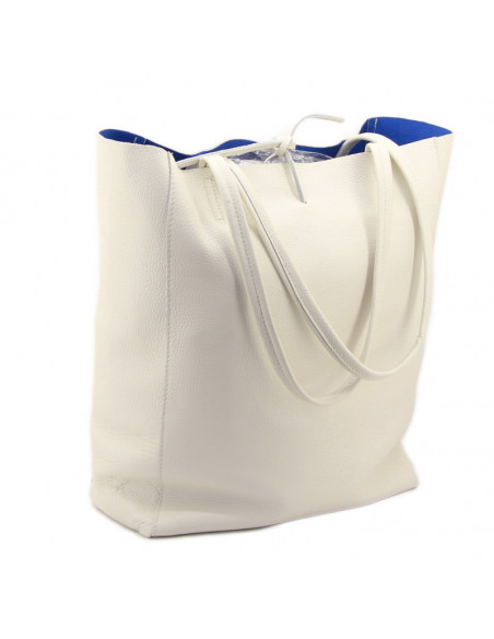 Geanta Piele Naturala Shoper Bag alb