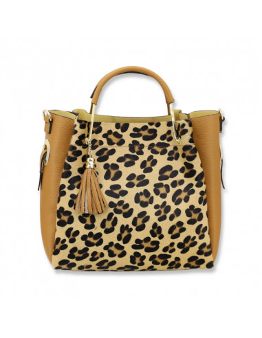 Geanta Piele Naturala Balyana animal print camel