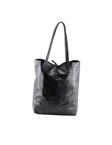 Geanta Piele Naturala Shopper Bag 2024 negru sidefat