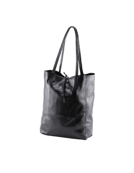 Geanta Piele Naturala Shopper Bag 2024 negru sidefat