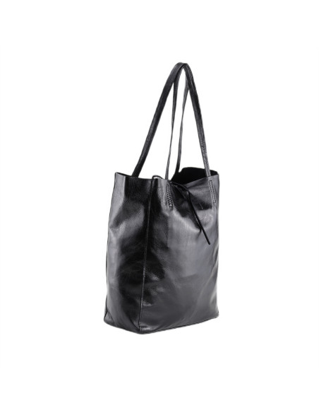 Geanta Piele Naturala Shopper Bag 2024 negru sidefat