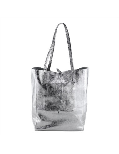 Geanta Piele Naturala Shopper Bag 2024 argintiu