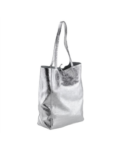 Geanta Piele Naturala Shopper Bag 2024 argintiu