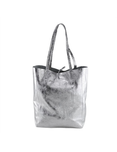 Geanta Piele Naturala Shopper Bag 2024 argintiu