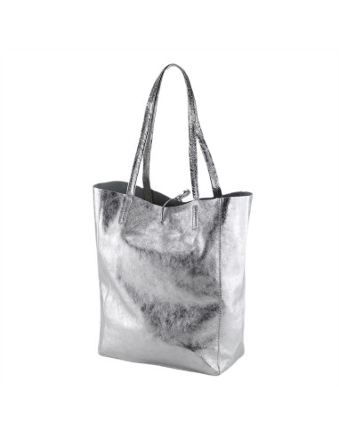 Geanta Piele Naturala Shopper Bag 2024 argintiu
