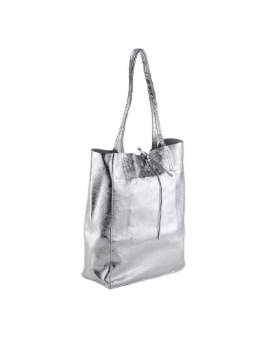 Geanta Piele Naturala Shopper Bag 2024 argintiu