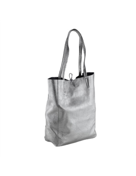 Geanta Piele Naturala Shopper Bag 2024 silver