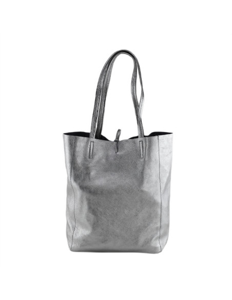 Geanta Piele Naturala Shopper Bag 2024 silver