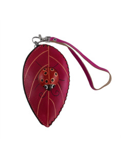 Port Chei Mic Piele Naturala Leaf Fucsia