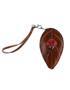 Port Chei Mic Piele Naturala Leaf maro