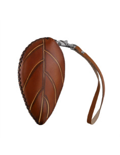 Port Chei Mic Piele Naturala Leaf maro 2