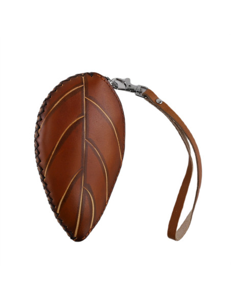 Port Chei Mic Piele Naturala Leaf maro