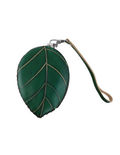Port Chei Mic Piele Naturala Leaf verde 2