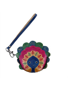 Port Chei Mic Piele Naturala Peacock albastru