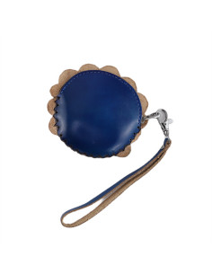 Port Chei Mic Piele Naturala Peacock albastru 2