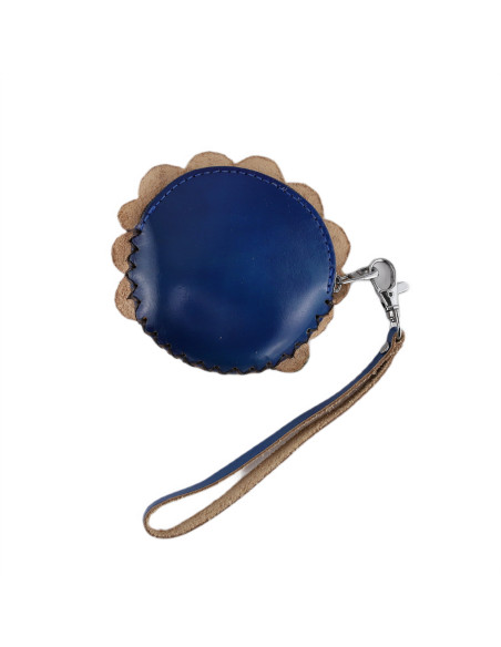 Port Chei Mic Piele Naturala Peacock albastru