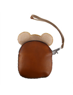 Port Chei Mic Piele Naturala Raccoon maro camel 2