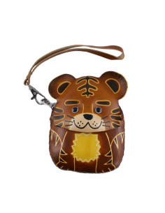 Port Chei Mic Piele Naturala Raccoon maro camel