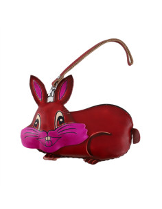 Port Chei Mic Piele Naturala Rabbit rosu