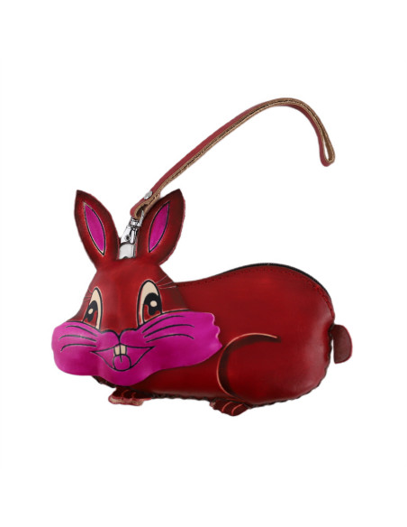Port Chei Mic Piele Naturala Rabbit rosu