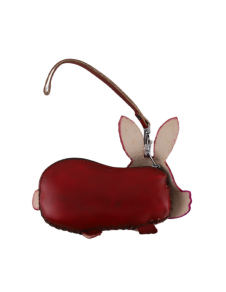 Port Chei Mic Piele Naturala Rabbit rosu