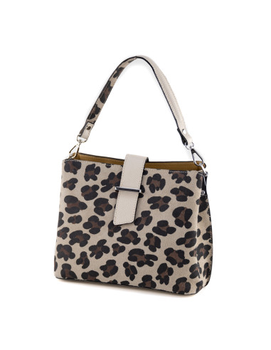 Geanta Piele Naturala Iglas V2 animal print crem