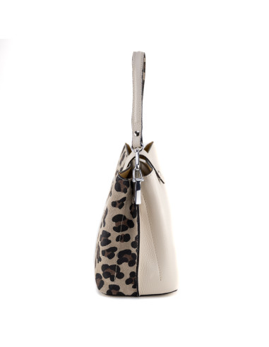 Geanta Piele Naturala Iglas V2 animal print crem