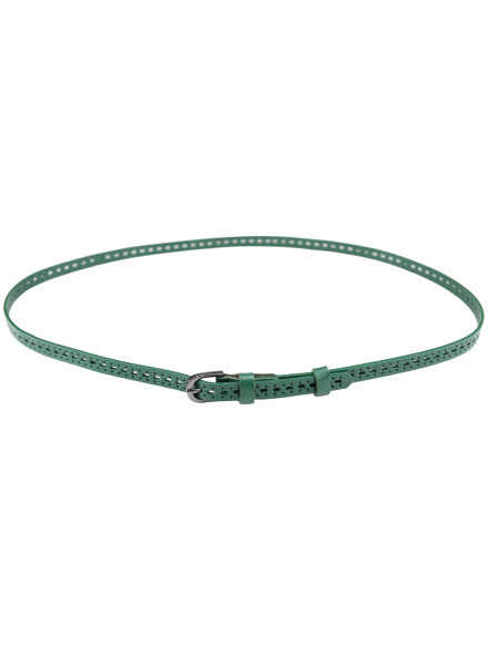 Curea Dama Piele Naturala perforat verde